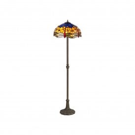HAZEL Tiffany 2 Light Leaf Floor Lamp 40cm Blue, Orange, Crystal, Antique Brass