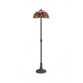 HAZEL Tiffany 2 Light Leaf Floor Lamp 40cm Purple, Pink, Crystal, Antique Brass