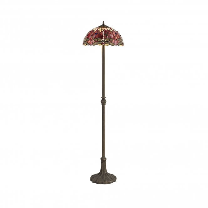 HAZEL Tiffany 2 Light Leaf Floor Lamp 40cm Purple, Pink, Crystal, Antique Brass