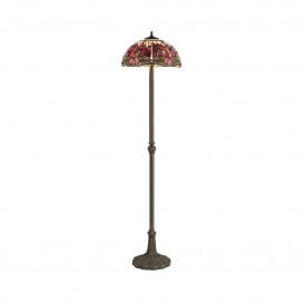 HAZEL Tiffany 2 Light Leaf Floor Lamp 40cm Purple, Pink, Crystal, Antique Brass
