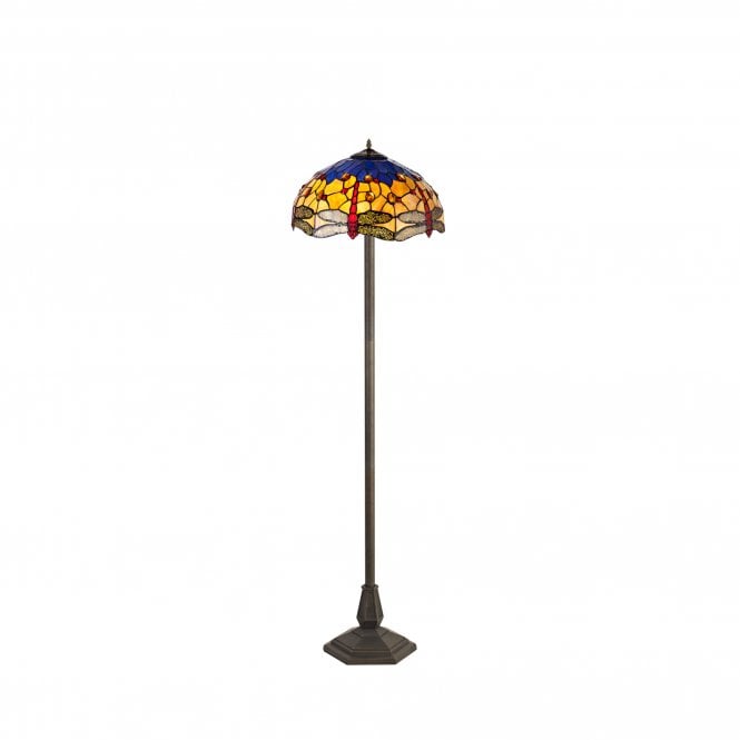 HAZEL Tiffany 2 Light Octagonal Floor Lamp 40cm Blue, Orange, Crystal, Antique Brass