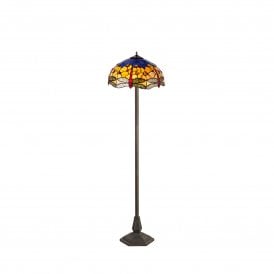 HAZEL Tiffany 2 Light Octagonal Floor Lamp 40cm Blue, Orange, Crystal, Antique Brass
