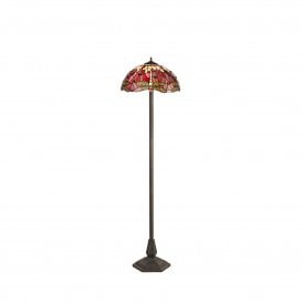 HAZEL Tiffany 2 Light Octagonal Floor Lamp 40cm Purple, Pink, Crystal, Antique Brass