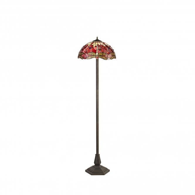 HAZEL Tiffany 2 Light Octagonal Floor Lamp 40cm Purple, Pink, Crystal, Antique Brass