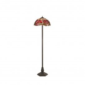 HAZEL Tiffany 2 Light Octagonal Floor Lamp 40cm Purple, Pink, Crystal, Antique Brass