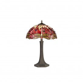 HAZEL Tiffany 2 Light Octagonal Table Lamp 40cm Purple, Pink, Crystal, Antique Brass