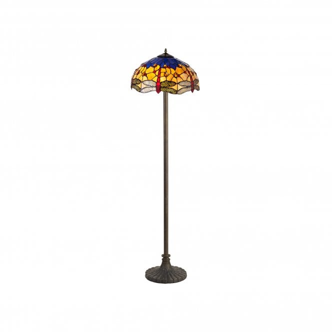 HAZEL Tiffany 2 Light Stepped Floor Lamp 40cm Blue, Orange, Crystal, Antique Brass