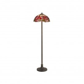 HAZEL Tiffany 2 Light Stepped Floor Lamp 40cm Purple, Pink, Crystal, Antique Brass