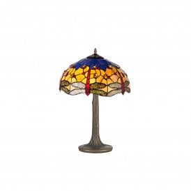 HAZEL Tiffany 2 Light Tree Like Table Lamp 40cm Blue, Orange, Crystal, Antique Brass