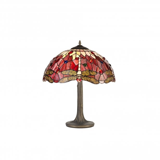 HAZEL Tiffany 2 Light Tree Like Table Lamp 40cm Purple, Pink, Crystal, Antique Brass