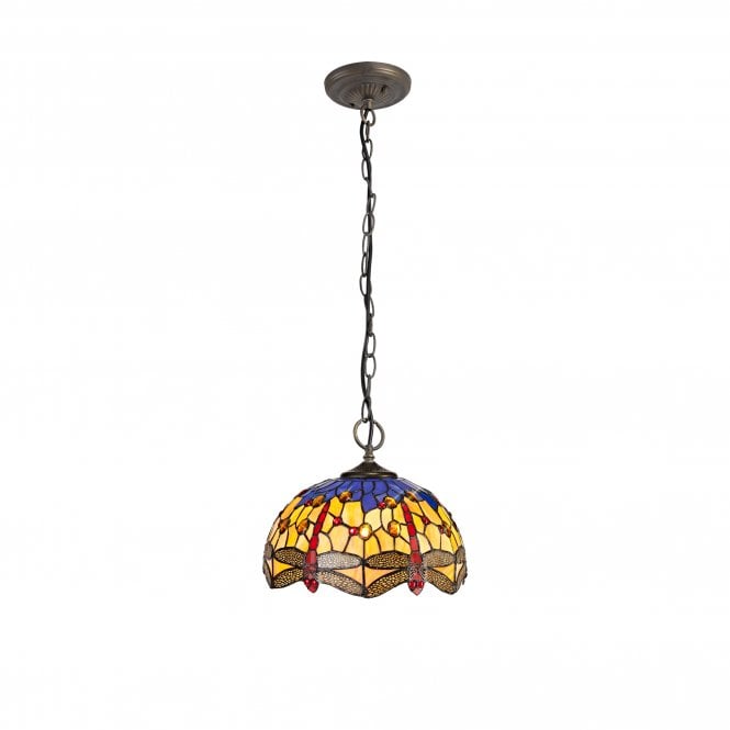 HAZEL Tiffany 3 Light Downlighter Ceiling Pendant Light 30cm Blue, Orange, Crystal, Antique Brass