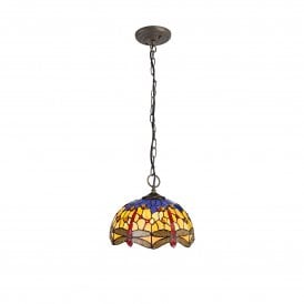 HAZEL Tiffany 3 Light Downlighter Ceiling Pendant Light 30cm Blue, Orange, Crystal, Antique Brass