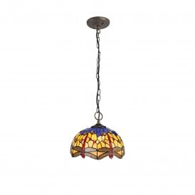 HAZEL Tiffany 3 Light Downlighter Ceiling Pendant Light 30cm Blue, Orange, Crystal, Antique Brass