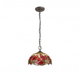 HAZEL Tiffany 3 Light Downlighter Ceiling Pendant Light 30cm Purple, Pink, Crystal, Antique Brass