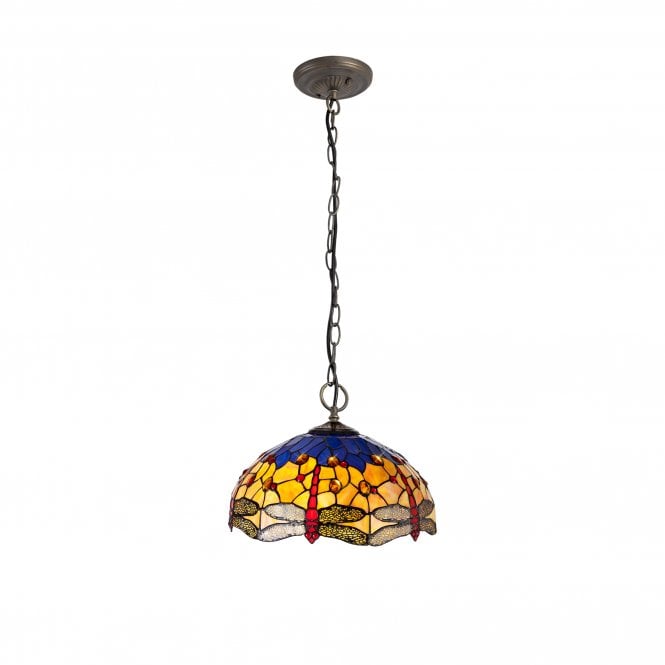 HAZEL Tiffany 3 Light Downlighter Ceiling Pendant Light 40cm Blue, Orange, Crystal, Antique Brass