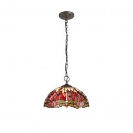 HAZEL Tiffany 3 Light Downlighter Ceiling Pendant Light 40cm Purple, Pink, Crystal, Antique Brass