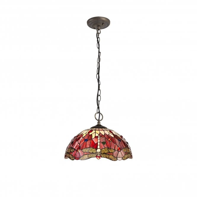 HAZEL Tiffany 3 Light Downlighter Ceiling Pendant Light 40cm Purple, Pink, Crystal, Antique Brass