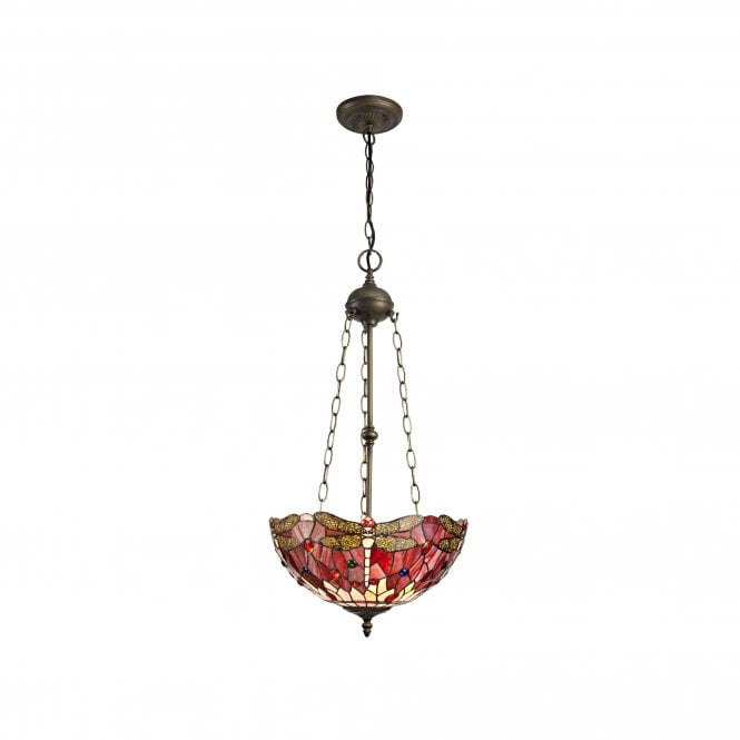 HAZEL Tiffany 3 Light Uplighter Ceiling Pendant Light 40cm Purple, Pink, Crystal, Antique Brass