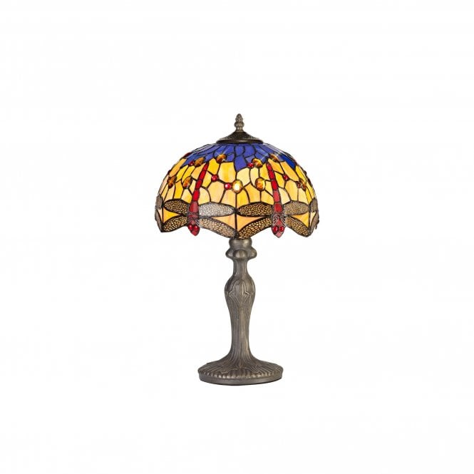 HAZEL Tiffany Curved Table Lamp 30cm Blue, Orange, Crystal, Antique Brass