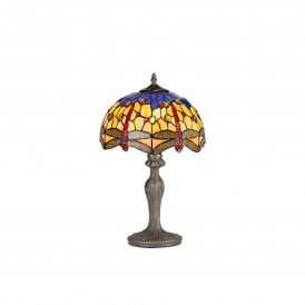 HAZEL Tiffany Curved Table Lamp 30cm Blue, Orange, Crystal, Antique Brass