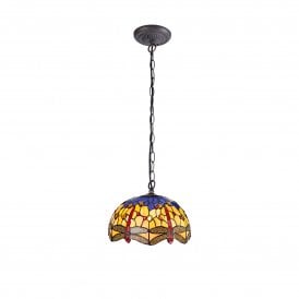 HAZEL Tiffany Downlighter Ceiling Pendant Light 30cm Blue, Orange, Crystal, Antique Brass