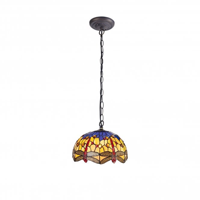 HAZEL Tiffany Downlighter Ceiling Pendant Light 30cm Blue, Orange, Crystal, Antique Brass