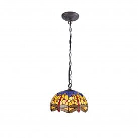HAZEL Tiffany Downlighter Ceiling Pendant Light 30cm Blue, Orange, Crystal, Antique Brass