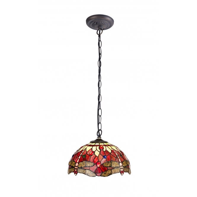 HAZEL Tiffany Downlighter Ceiling Pendant Light 30cm Purple, Pink, Crystal, Antique Brass