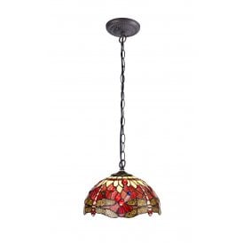 HAZEL Tiffany Downlighter Ceiling Pendant Light 30cm Purple, Pink, Crystal, Antique Brass