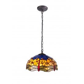 HAZEL Tiffany Downlighter Ceiling Pendant Light 40cm Blue, Orange, Crystal, Antique Brass