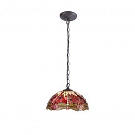 HAZEL Tiffany Downlighter Ceiling Pendant Light 40cm Purple, Pink, Crystal, Antique Brass