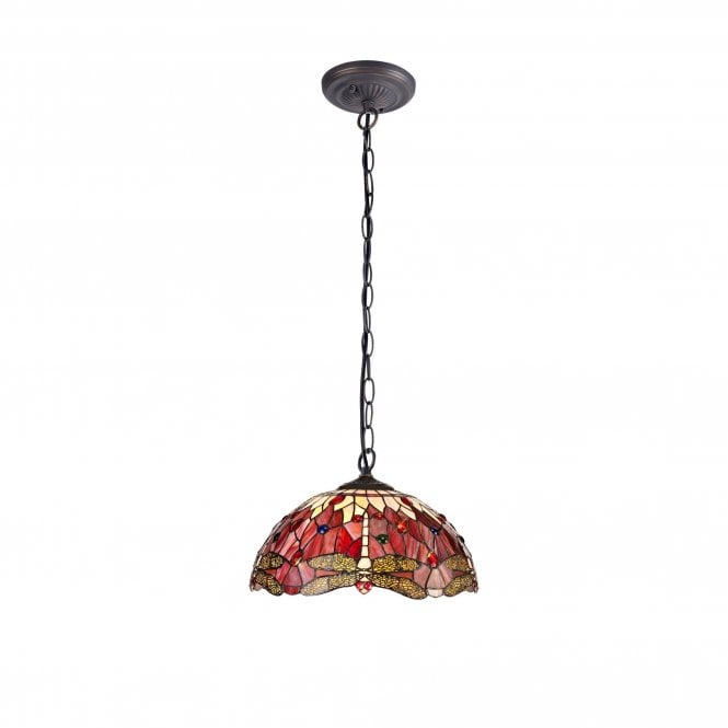 HAZEL Tiffany Downlighter Ceiling Pendant Light 40cm Purple, Pink, Crystal, Antique Brass