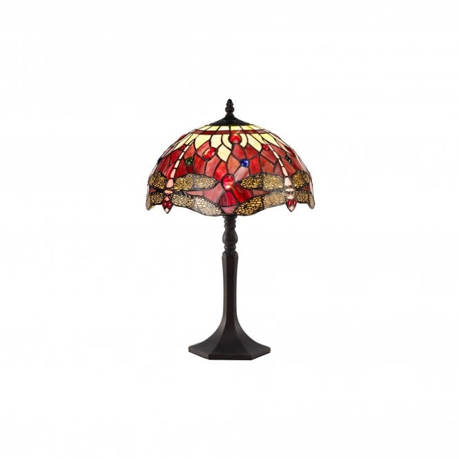 HAZEL Tiffany Octagonal Table Lamp 30cm Purple, Pink, Crystal, Antique Brass