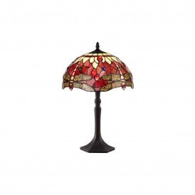 HAZEL Tiffany Octagonal Table Lamp 30cm Purple, Pink, Crystal, Antique Brass
