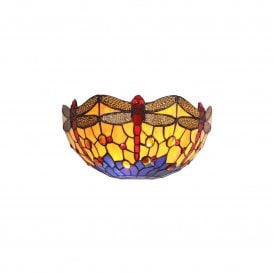 HAZEL Tiffany style dragonfly wall light in orange, blue and red stained glass