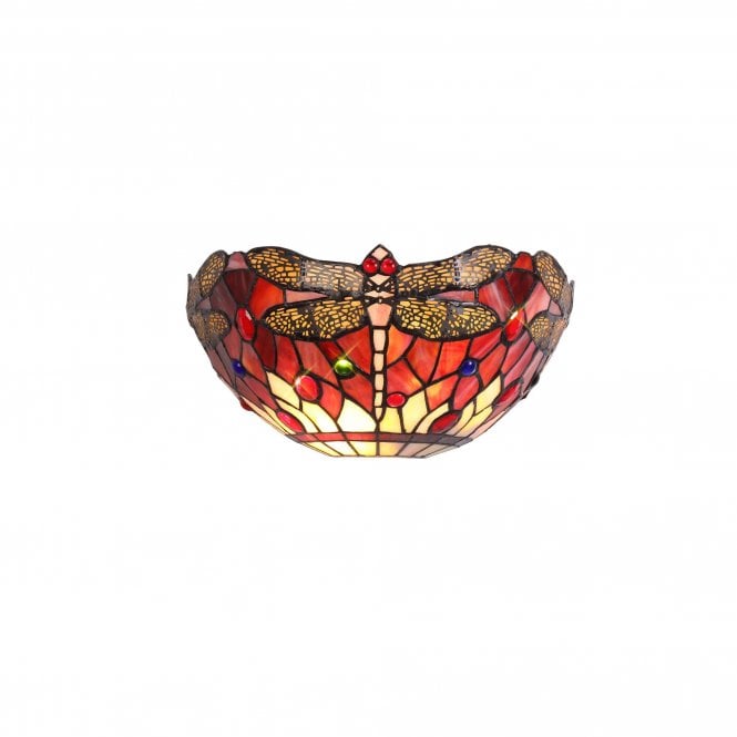 HAZEL Tiffany style dragonfly wall light in red, purple and pink stained glass