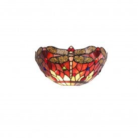HAZEL Tiffany style dragonfly wall light in red, purple and pink stained glass