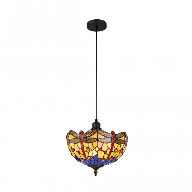 HAZEL Tiffany Uplighter Ceiling Pendant Light 30cm Blue, Orange, Crystal, Black