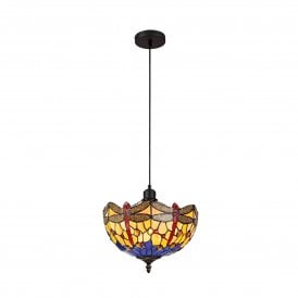HAZEL Tiffany Uplighter Ceiling Pendant Light 30cm Blue, Orange, Crystal, Black