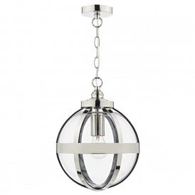 HEATH modern glass globe pendant lantern with a polished nickel frame