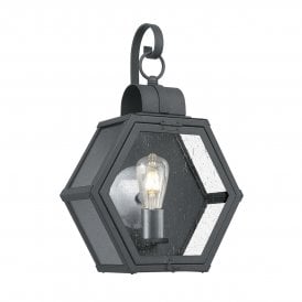 Black hexagon outdoor wall lantern