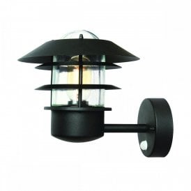 HELSINGOR traditional matt black PIR sensor outdoor wall lantern for coastal areas
