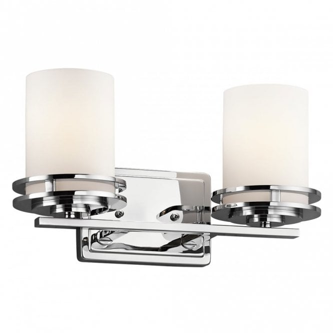 HENDRIK Deco style double LED bathroom wall light - chrome with satin glass shades