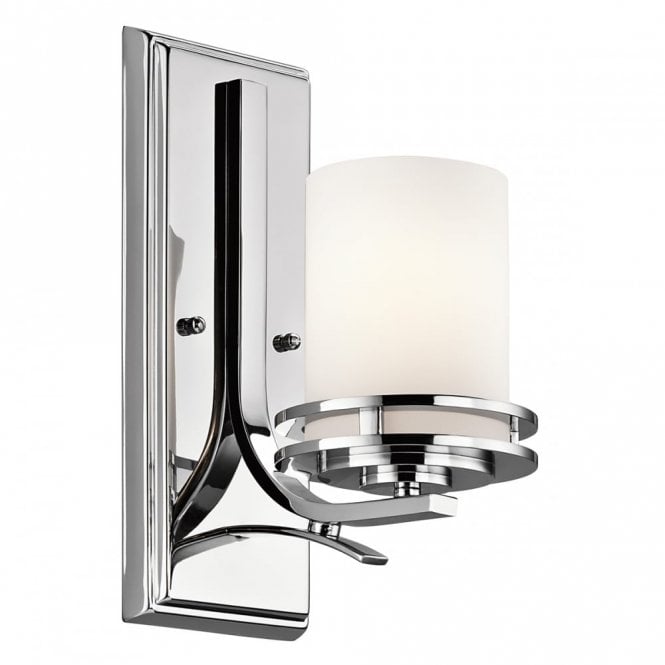 HENDRIK Deco style LED bathroom wall light - chrome with satin glass shade