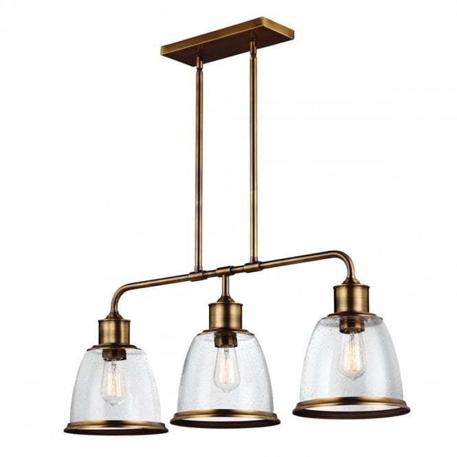 HOBSON vintage style 3 light kitchen island pendant - aged brass