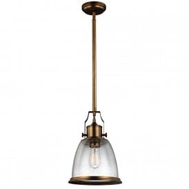 HOBSON vintage style ceiling pendant in aged brass with seeded glass shade - medium