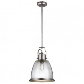 HOBSON vintage style ceiling pendant in satin nickel with seeded glass shade - large