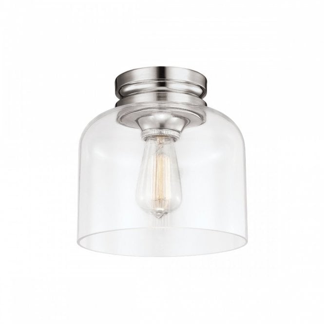 HOUNSLOW flush fitting nickel ceiling light with clear glass shade