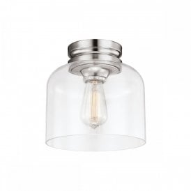 HOUNSLOW flush fitting nickel ceiling light with clear glass shade