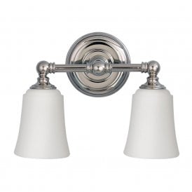 HUGUENOT LAKE traditional twin chrome bathroom wall light, IP44